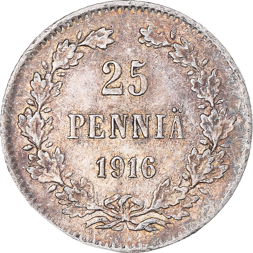 Moneta, Finlandia, Nicholas II, 25 Penniä, 1916, Helsinki, BB+, Argento, KM:6.2