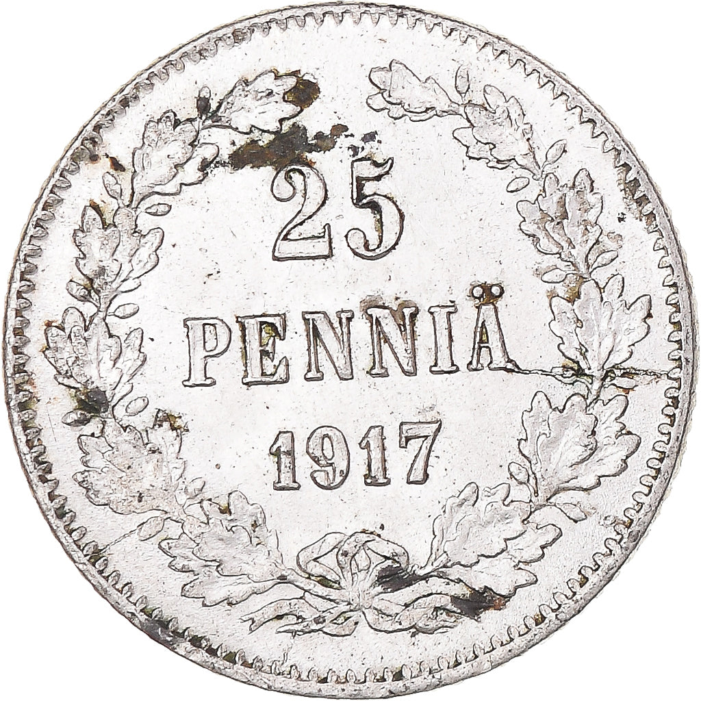 Coin, Finland, Nicholas II, 25 Penniä, 1917, Helsinki, AU(50-53), Silver
