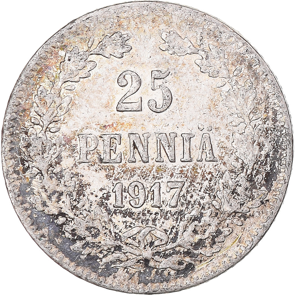 Moneta, Finlandia, Nicholas II, 25 Penniä, 1917, Helsinki, BB+, Argento, KM:6.2