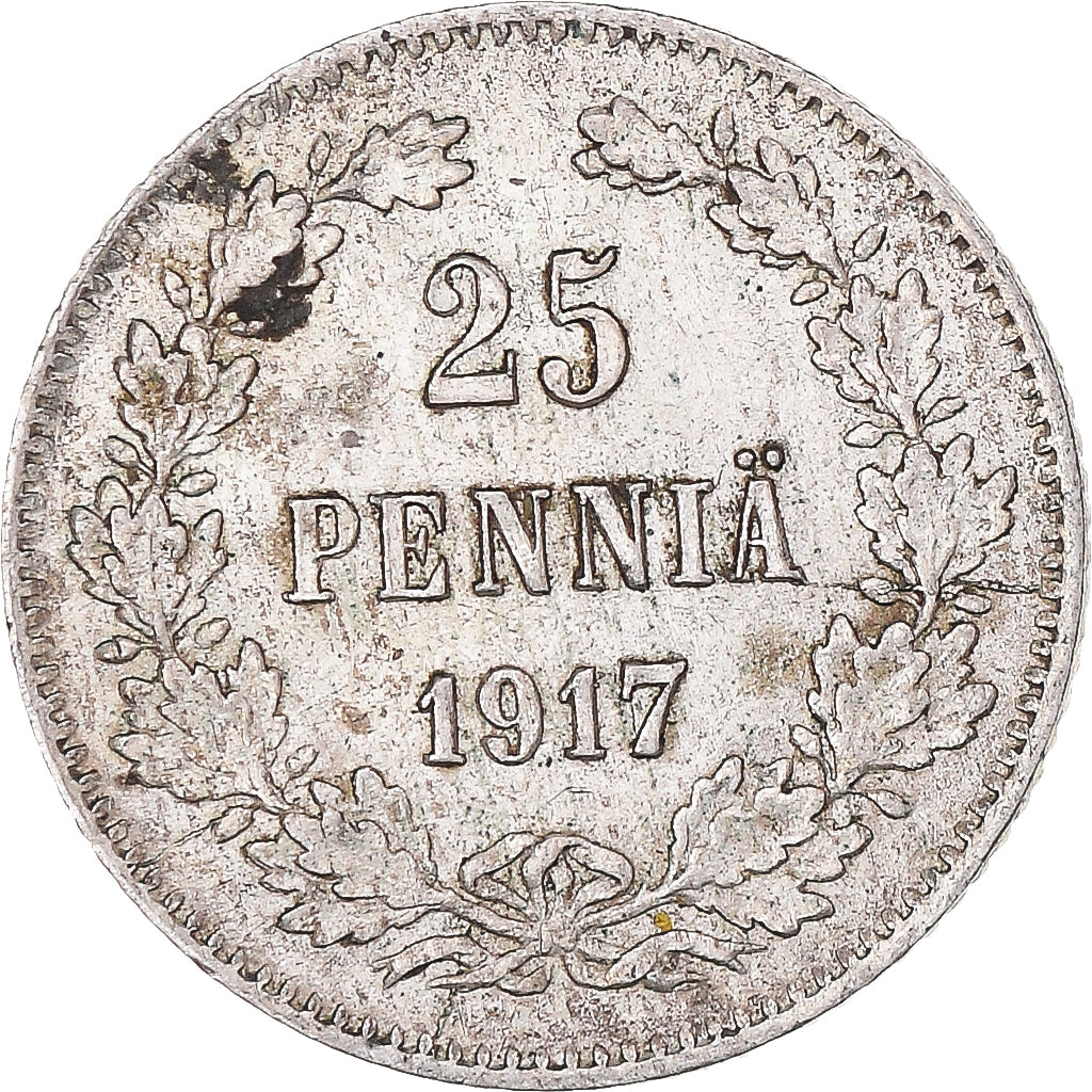 Coin, Finland, Nicholas II, 25 Penniä, 1917, Helsinki, AU(50-53), Silver