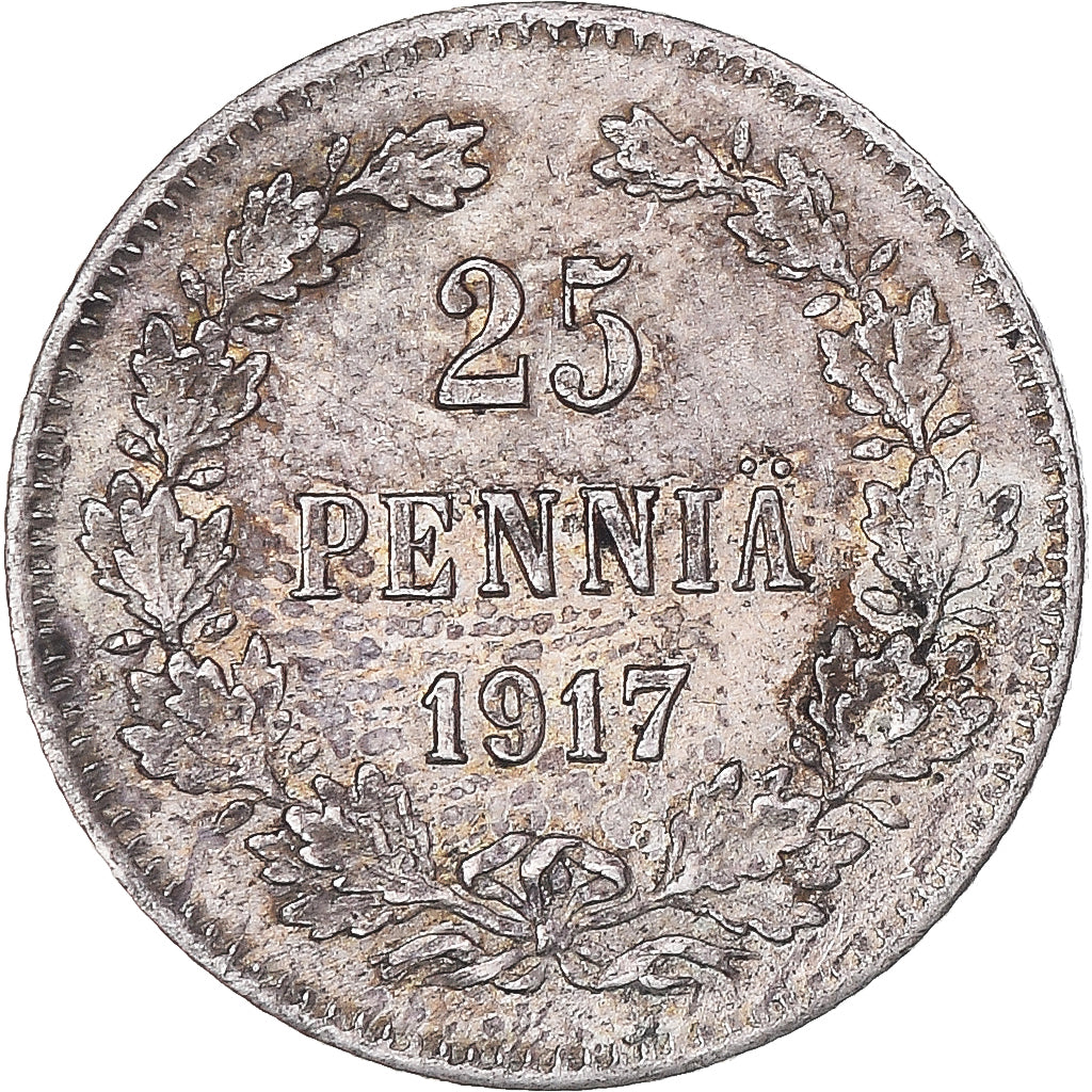 Moneta, Finlandia, Nicholas II, 25 Penniä, 1917, Helsinki, BB+, Argento, KM:6.2