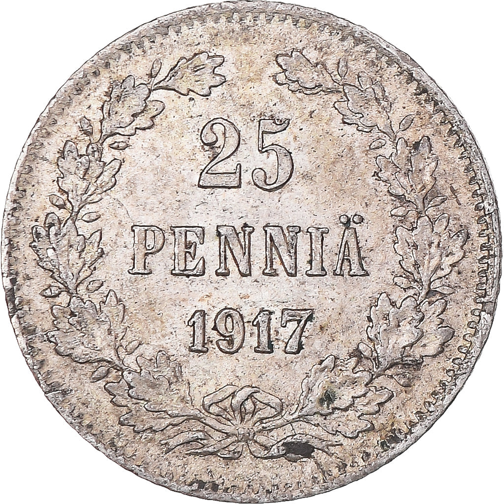 Moneta, Finlandia, Nicholas II, 25 Penniä, 1917, Helsinki, BB+, Argento, KM:6.2