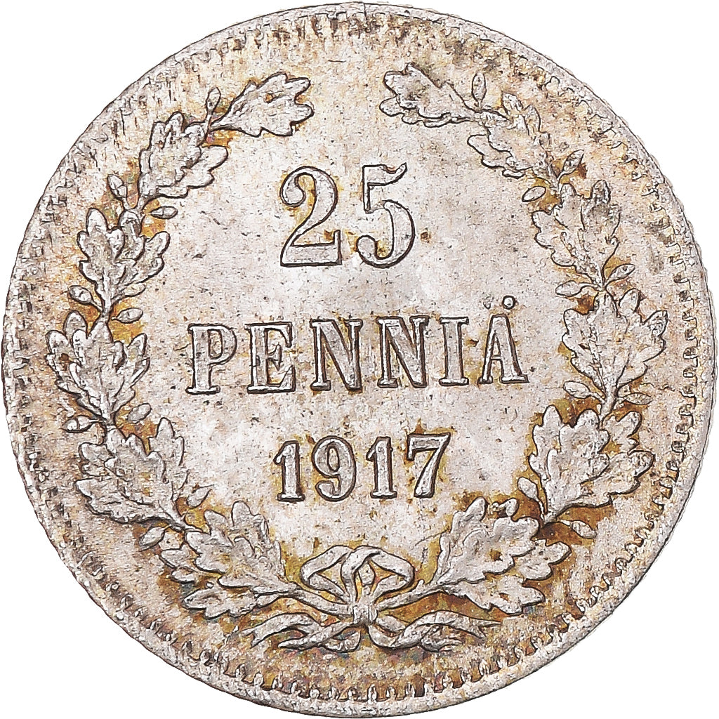 Coin, Finland, Nicholas II, 25 Penniä, 1917, Helsinki, AU(50-53), Silver