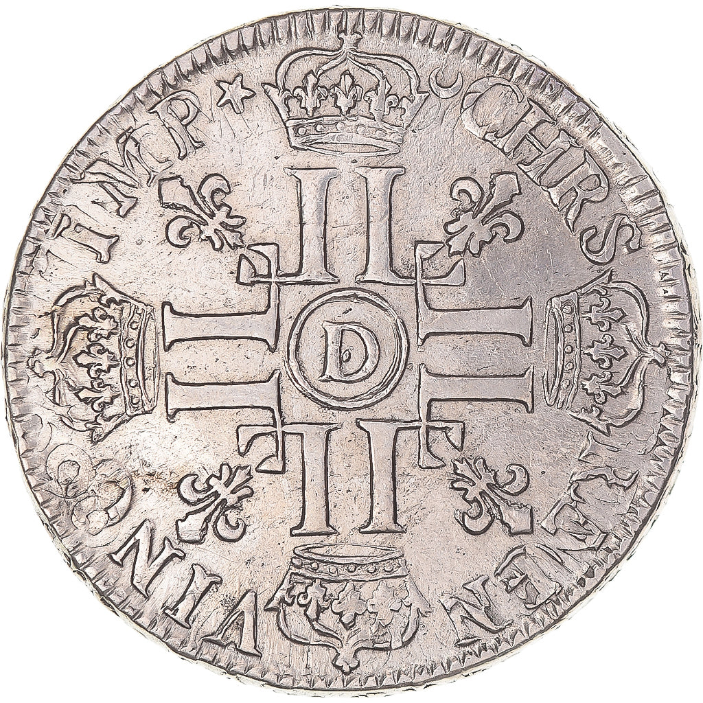 Moneda, Francia, Louis XIV, Ecu aux 8 L, 1690, Lyon, réformé, MBC, Plata