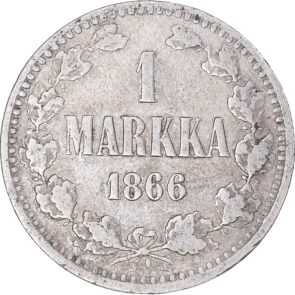 Coin, Finland, Alexander II, Markka, 1866, Helsinki, VF(30-35), Silver, KM:3.1