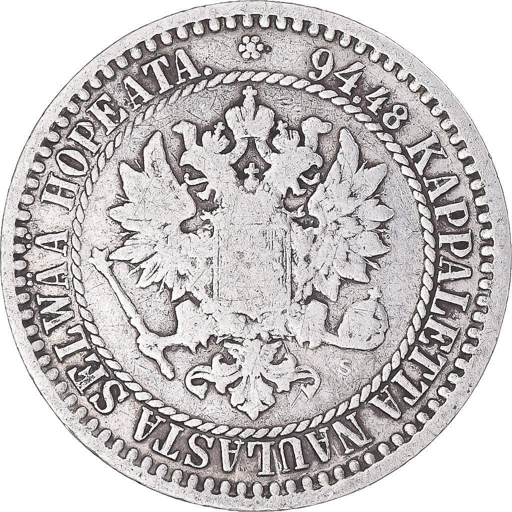 Coin, Finland, Alexander II, Markka, 1866, Helsinki, VF(30-35), Silver, KM:3.1