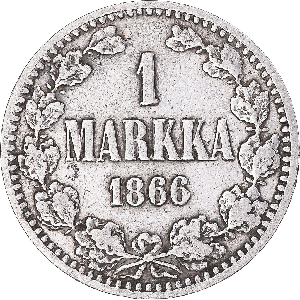 Coin, Finland, Alexander II, Markka, 1866, Helsinki, VF(30-35), Silver, KM:3.1