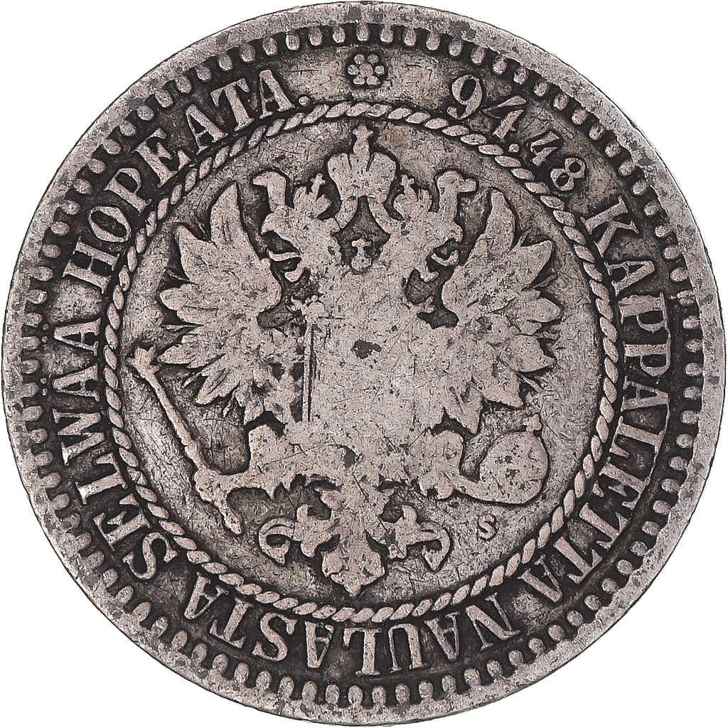 Moneta, Finlandia, Alexander II, Markka, 1866, Helsinki, MB+, Argento, KM:3.1