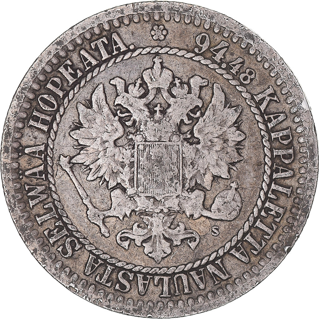 Coin, Finland, Alexander II, Markka, 1866, Helsinki, VF(30-35), Silver, KM:3.1