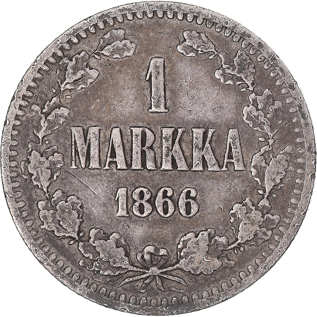 Coin, Finland, Alexander II, Markka, 1866, Helsinki, VF(30-35), Silver, KM:3.1