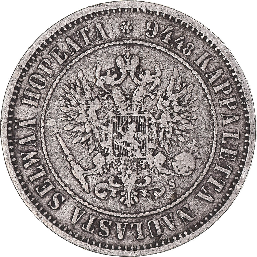 Moneda, Finlandia, Alexander II, Markka, 1874, Helsinki, MBC, Plata, KM:3.2