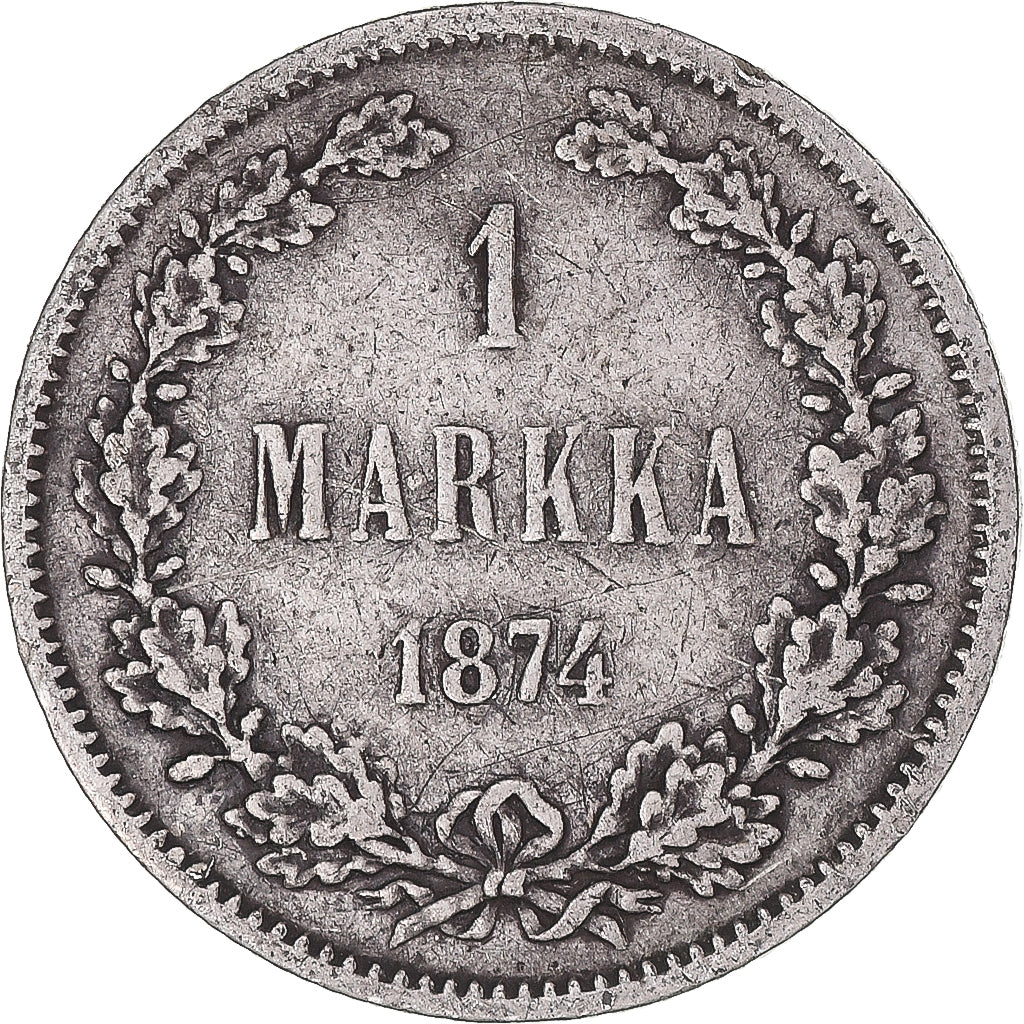 Moneda, Finlandia, Alexander II, Markka, 1874, Helsinki, MBC, Plata, KM:3.2
