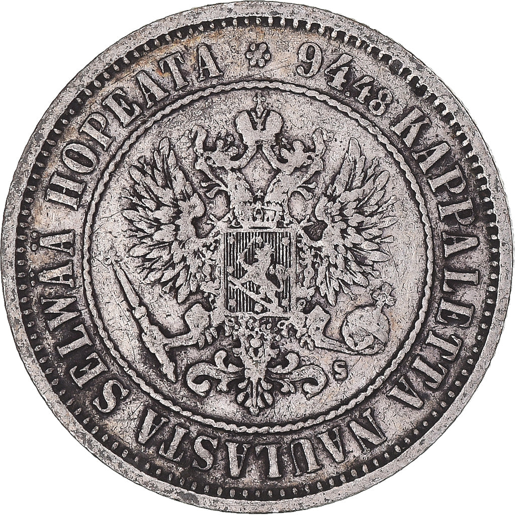 Moeda, Finlândia, Alexander II, Markka, 1874, Helsinki, AU(50-53), Prata