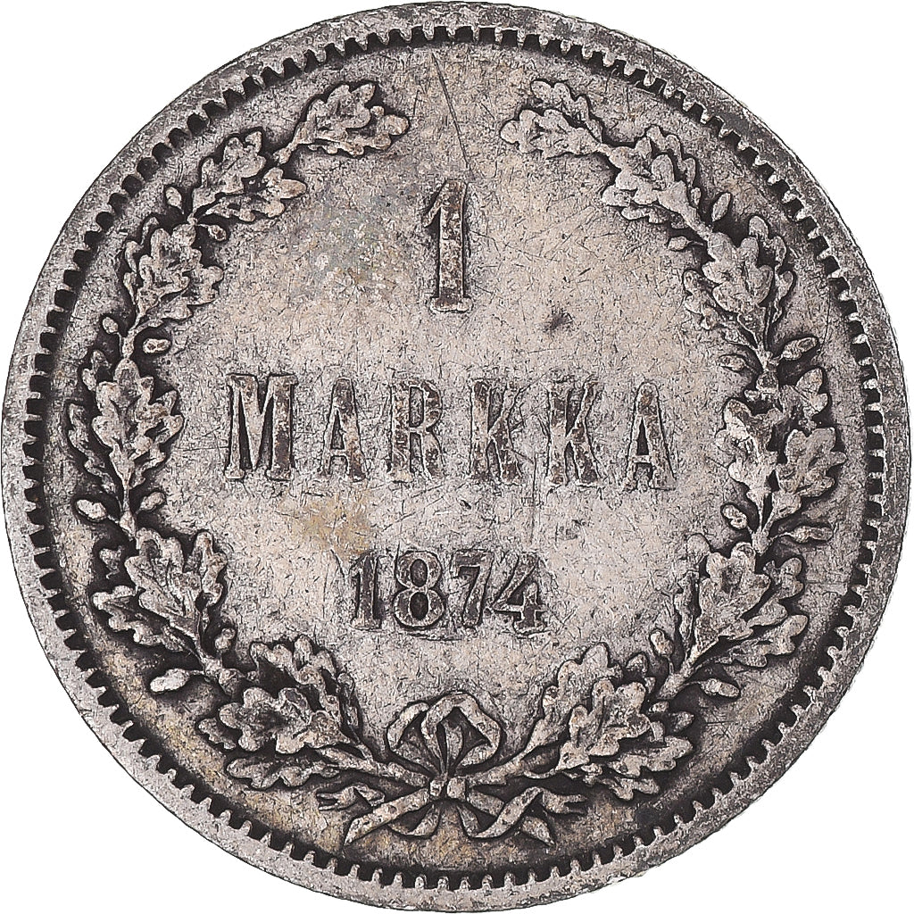 Moeda, Finlândia, Alexander II, Markka, 1874, Helsinki, AU(50-53), Prata