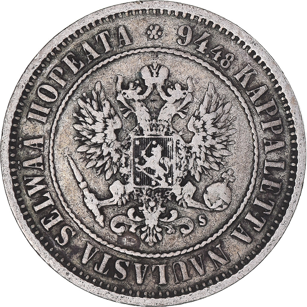 Moneta, Finlandia, Alexander II, Markka, 1874, Helsinki, BB+, Argento, KM:3.2