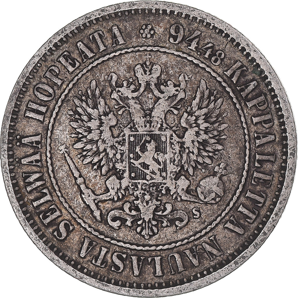 Moneta, Finlandia, Alexander II, Markka, 1874, Helsinki, BB+, Argento, KM:3.2