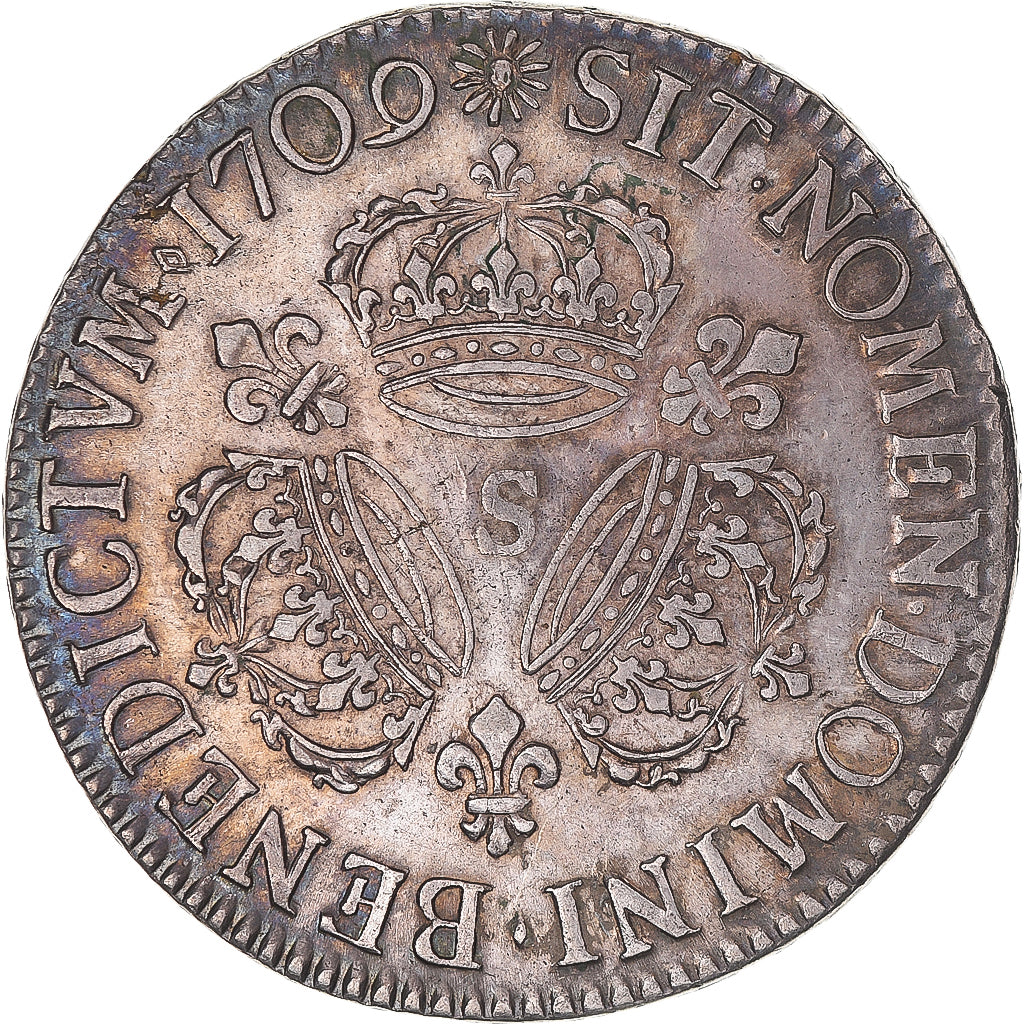 Monnaie, France, Louis XIV, Ecu aux 3 couronnes, 1709, Reims, TTB+, Argent