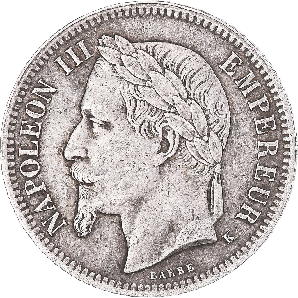 Coin, France, Napoleon III, 1 Franc, 1866, Bordeaux, AU(50-53), Silver
