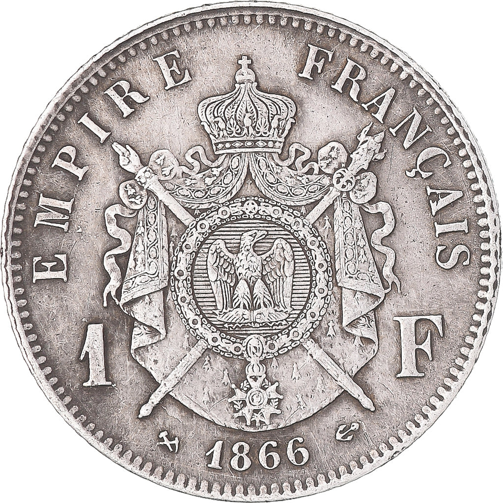Coin, France, Napoleon III, 1 Franc, 1866, Bordeaux, AU(50-53), Silver