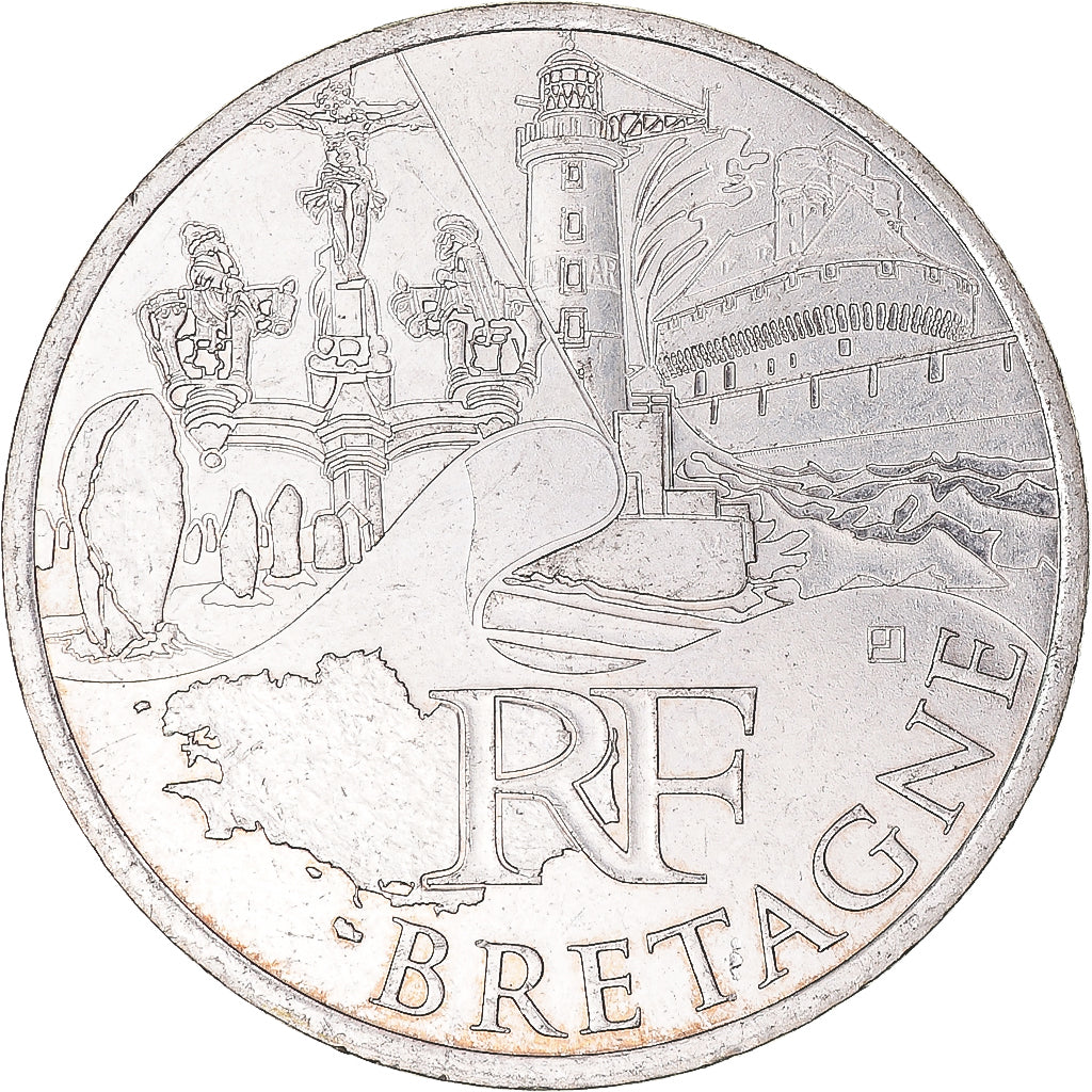 France, 10 Euro, 2011, Paris, Bretagne, MS(60-62), Silver