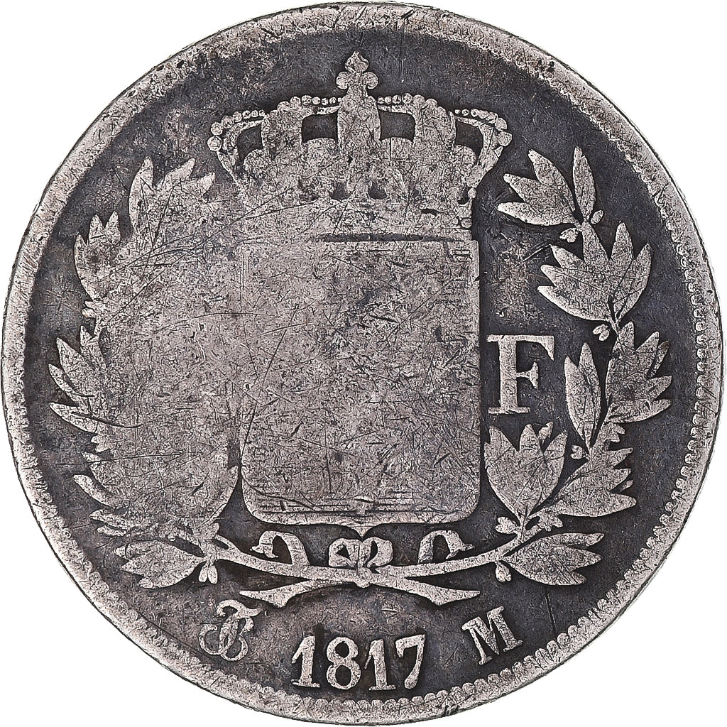 Moneta, Francja, Louis XVIII, 2 Francs, 1817, Toulouse, F(12-15), Srebro