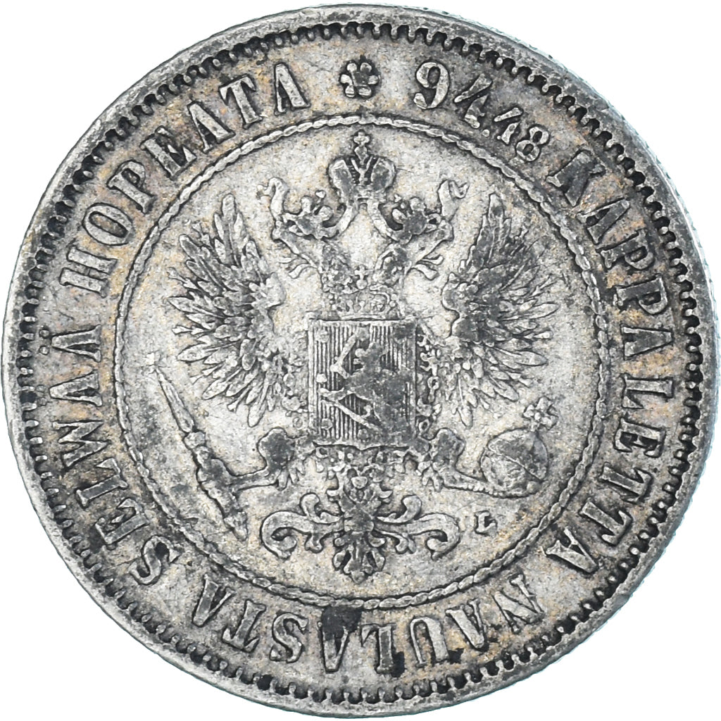 Moneta, Finlandia, Alexander III, Markka, 1892, Helsinki, MB+, Argento, KM:3.2