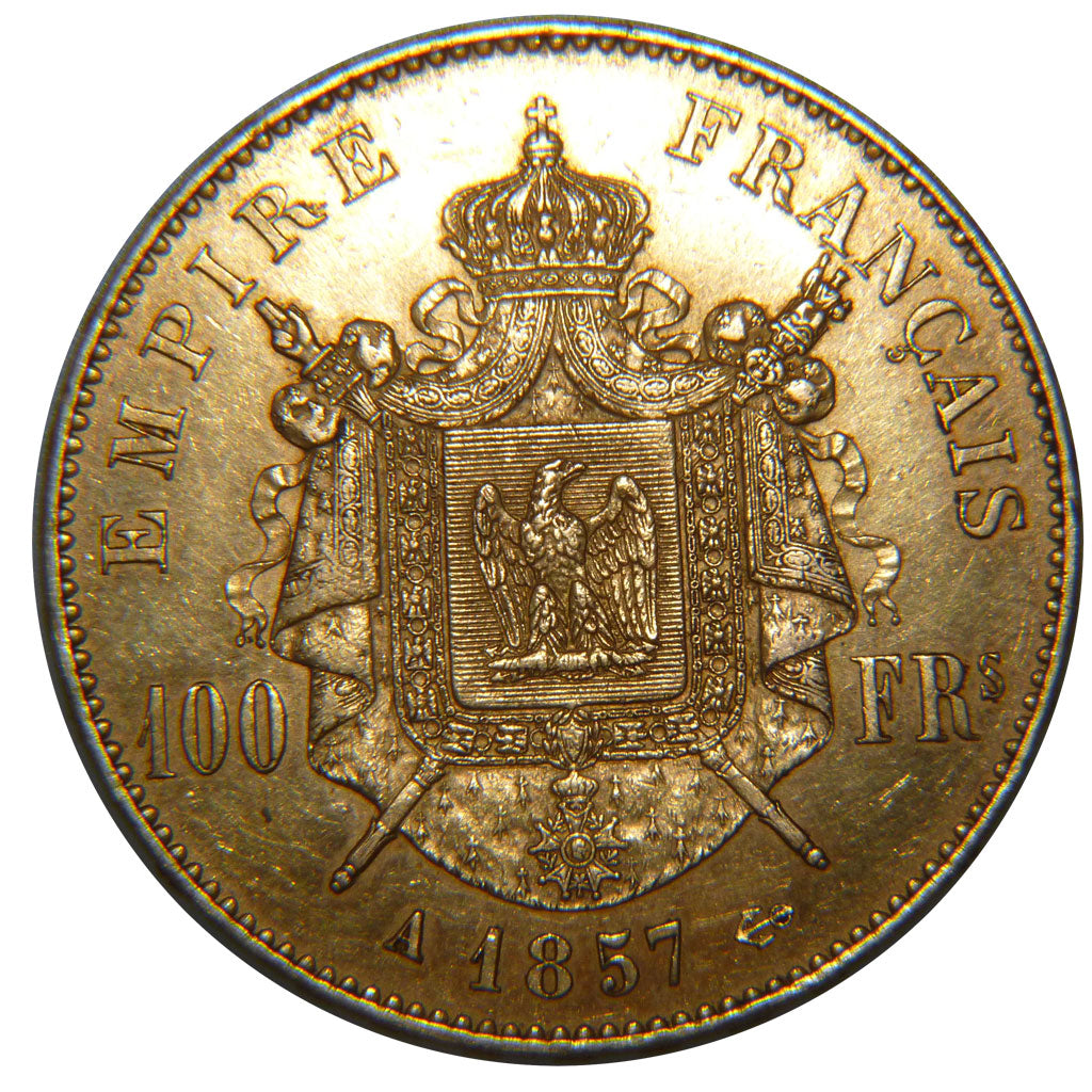 FRANCE, Napoléon III, 100 Francs, 1857, Paris, KM #786.1, AU(50-53), Gold, G...