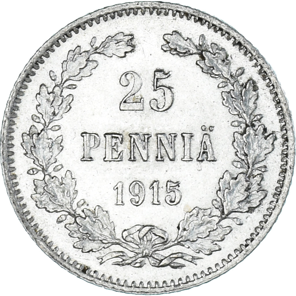 Moneta, Finlandia, Nicholas II, 25 Penniä, 1915, Helsinki, BB+, Argento, KM:6.2