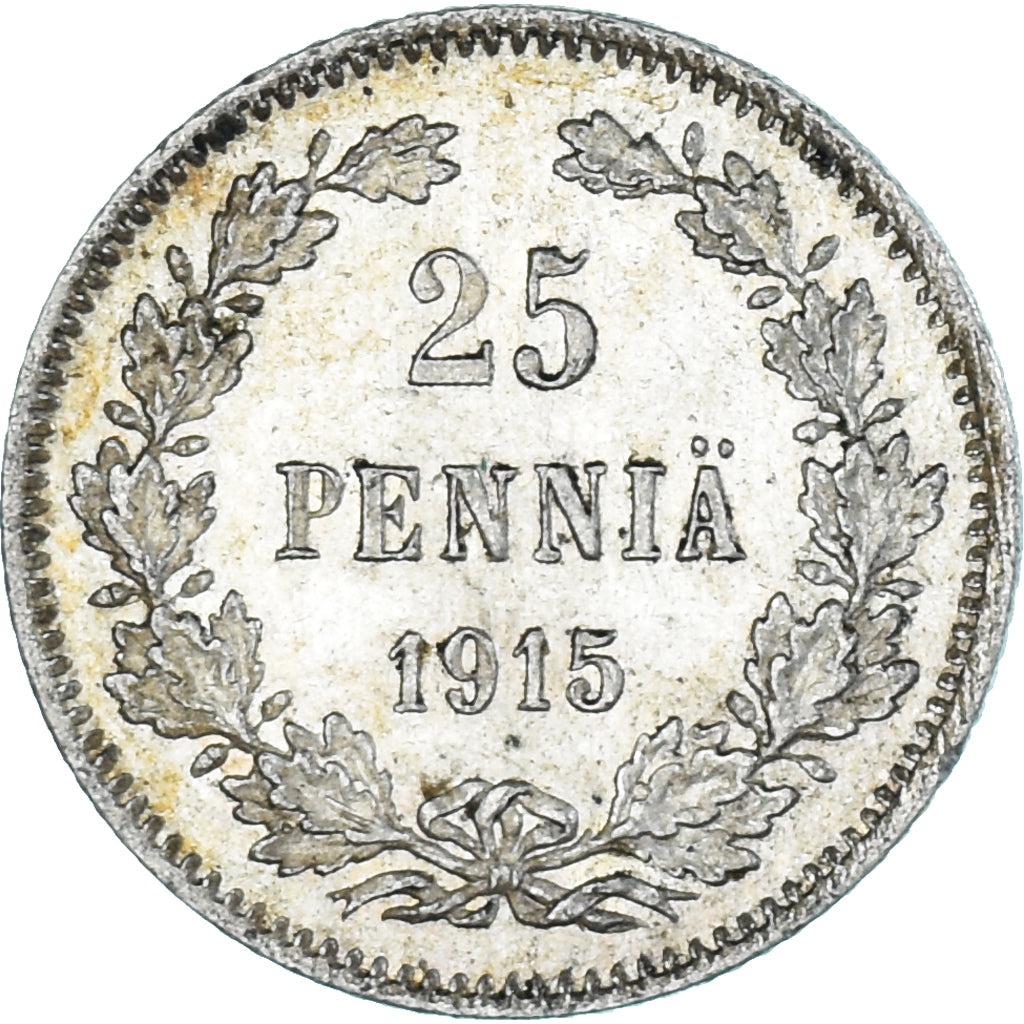 Coin, Finland, Nicholas II, 25 Penniä, 1915, Helsinki, AU(55-58), Silver