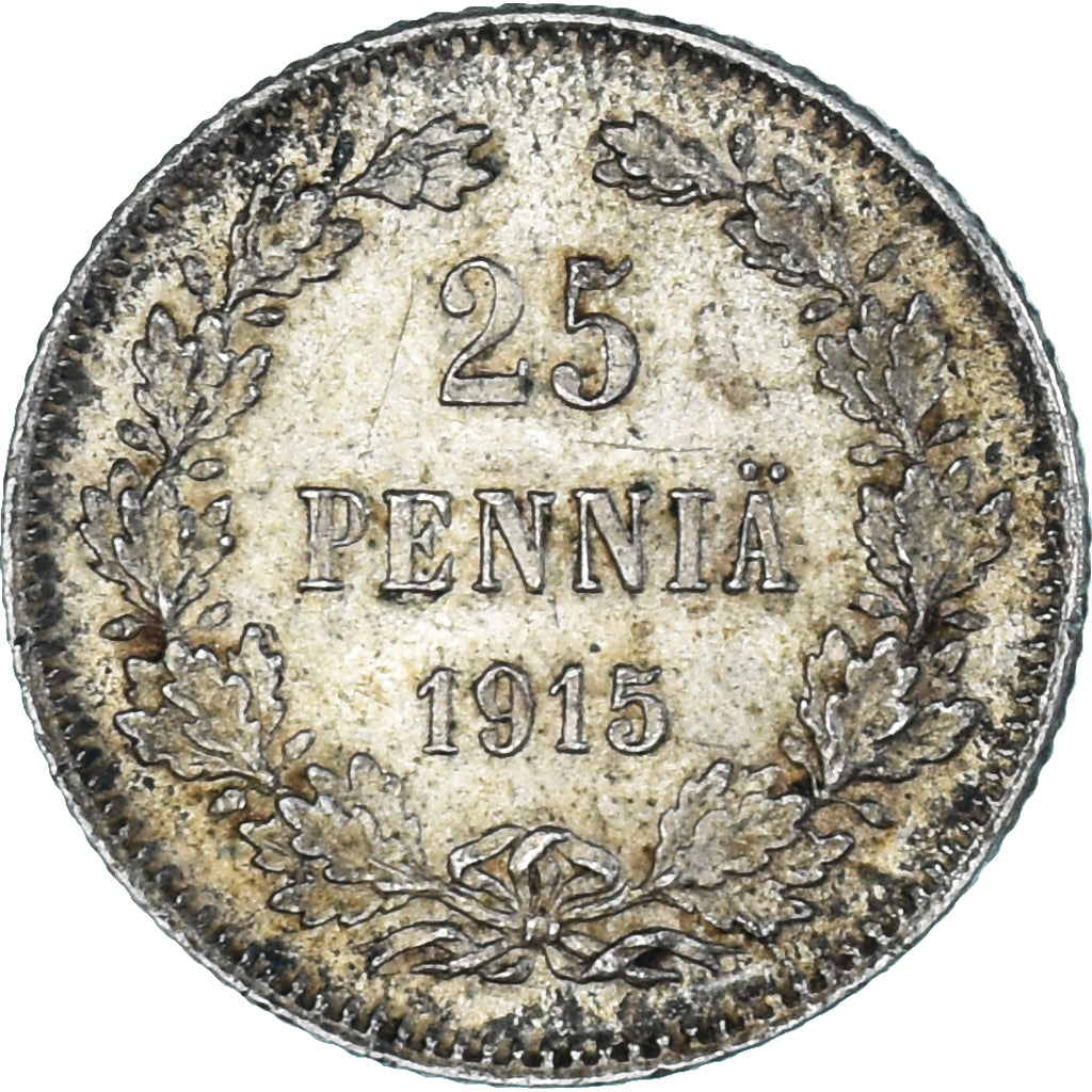 Moneta, Finlandia, Nicholas II, 25 Penniä, 1915, Helsinki, SPL, Argento, KM:6.2