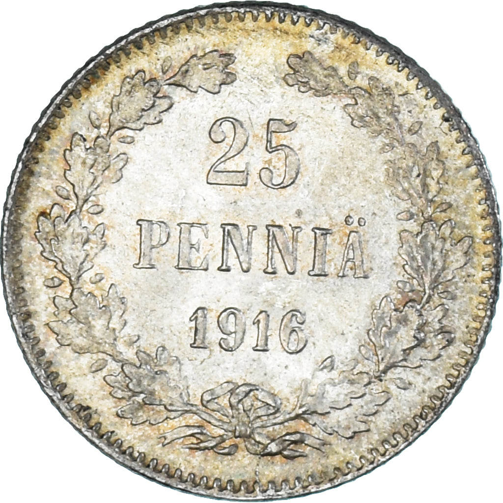 Coin, Finland, Nicholas II, 25 Penniä, 1916, Helsinki, AU(50-53), Silver