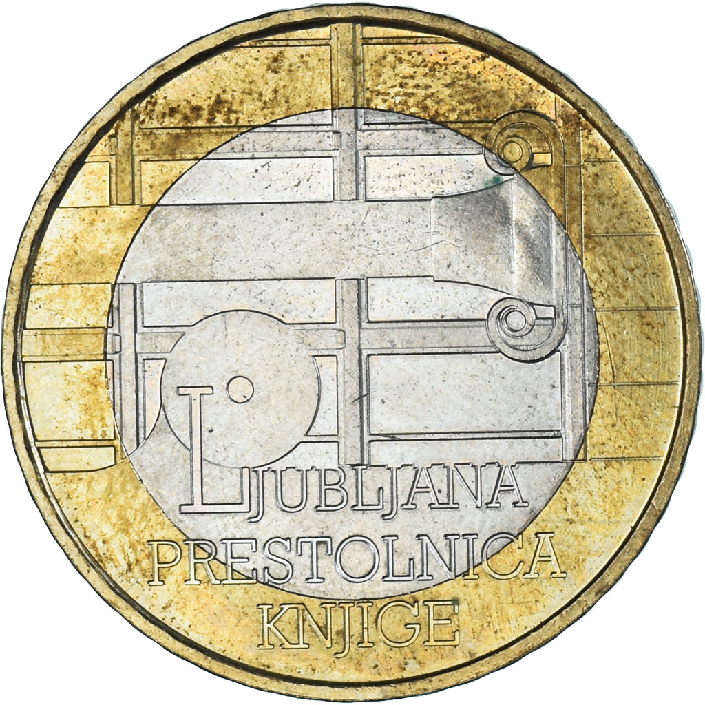 Slovenia, 3 Euro, 2010, Ljubljana capitale du livre, SPL-, Bi-metallico, KM:95