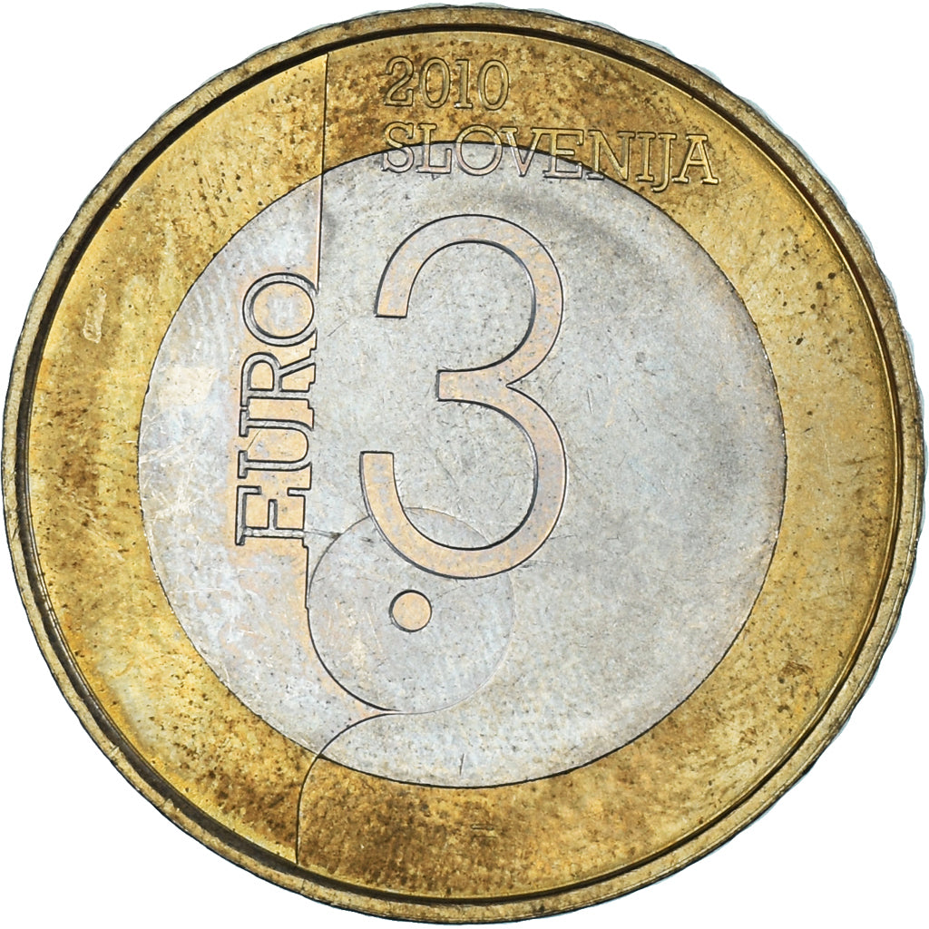 Slovenia, 3 Euro, 2010, Ljubljana capitale du livre, SPL-, Bi-metallico, KM:95
