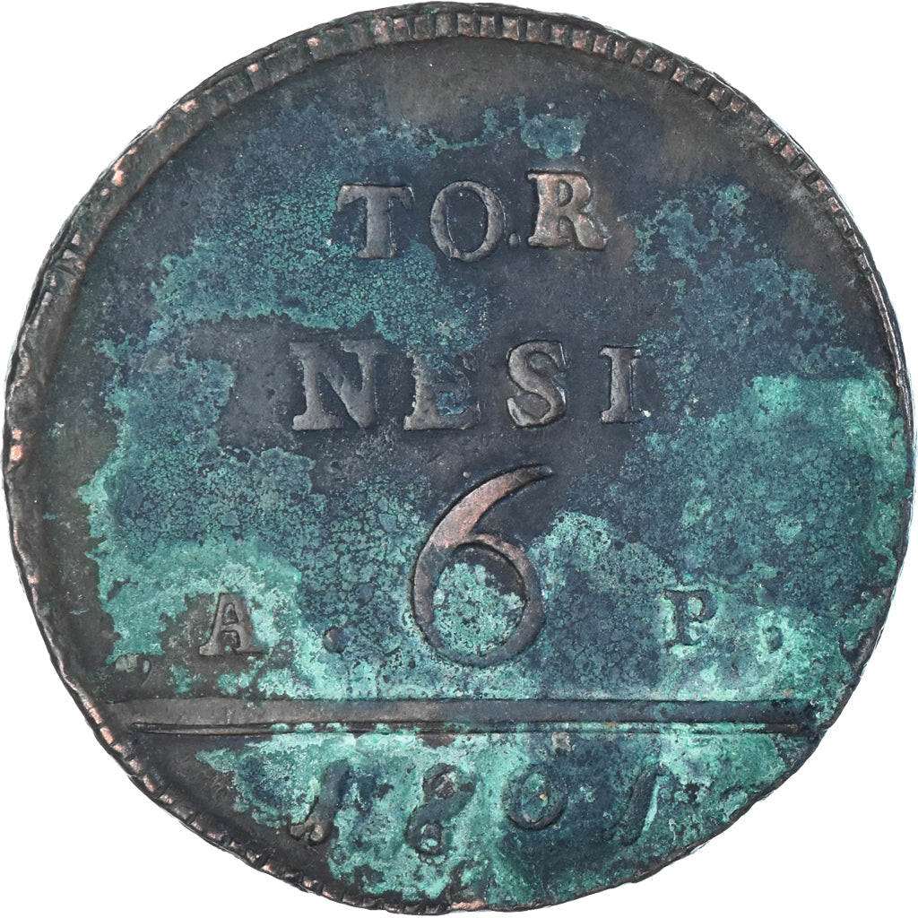 Coin, ITALIAN STATES, Ferdinando IV, 6 Tornesi, 1801, Naples, VF(20-25), Copper