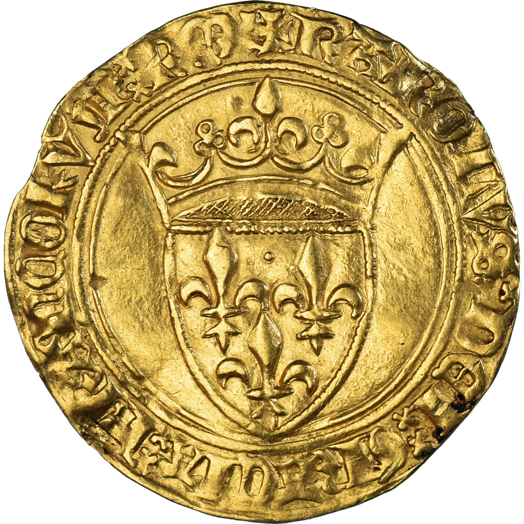 Moneda, Francia, Charles VI, Ecu d'or, 1380-1422, Uncertain Mint, MBC+, Oro