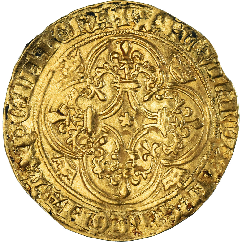 Moneda, Francia, Charles VI, Ecu d'or, 1380-1422, Uncertain Mint, MBC+, Oro