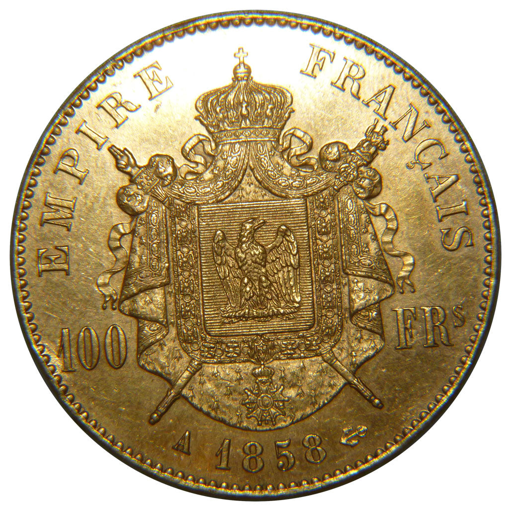 FRANCE, Napoléon III, 100 Francs, 1858, Paris, AU(55-58), Gold, Gadoury #1135, 3