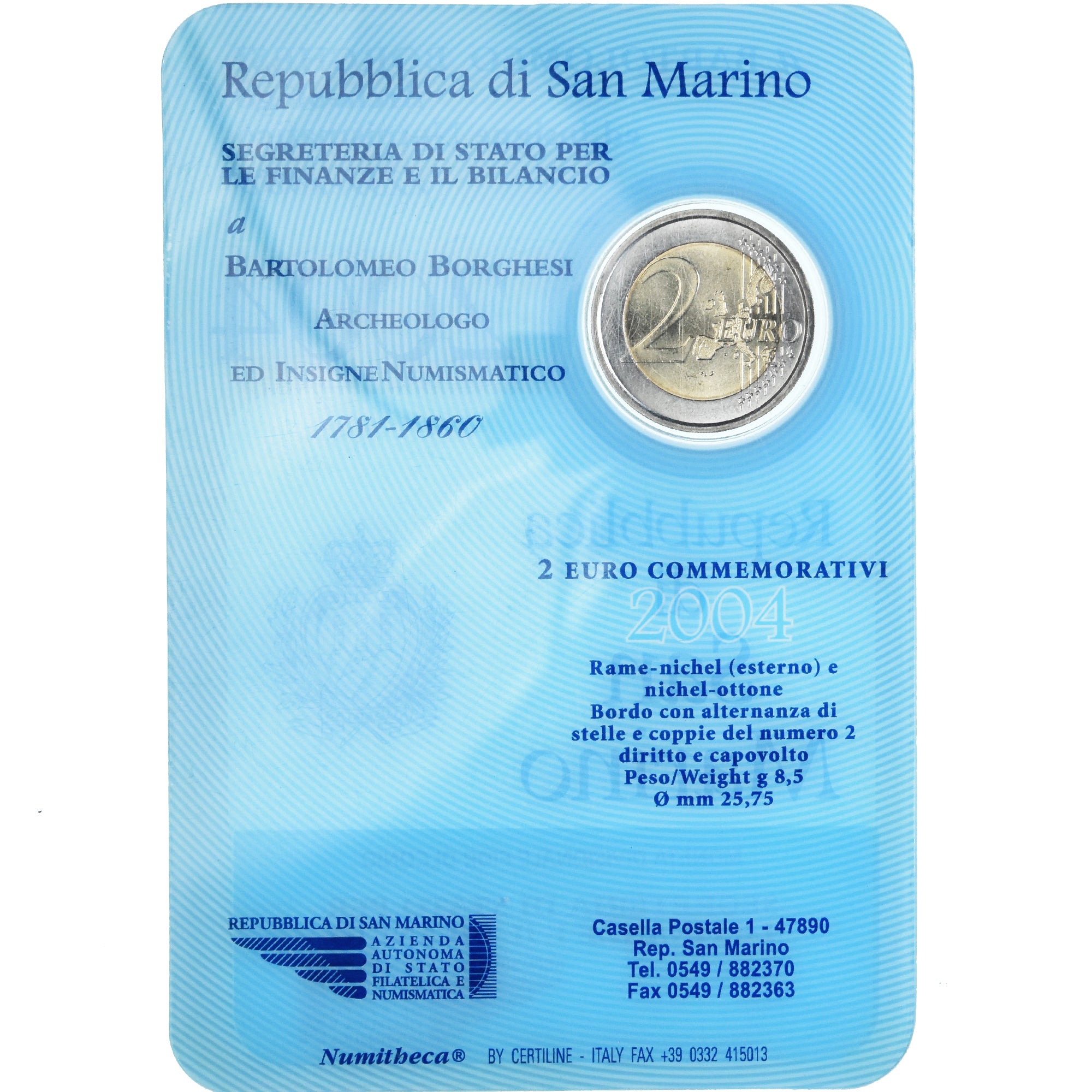 San Marino, 2 Euro, 2004, Rome, Bartolomeo Borghesi, FDC, Bi-metallico