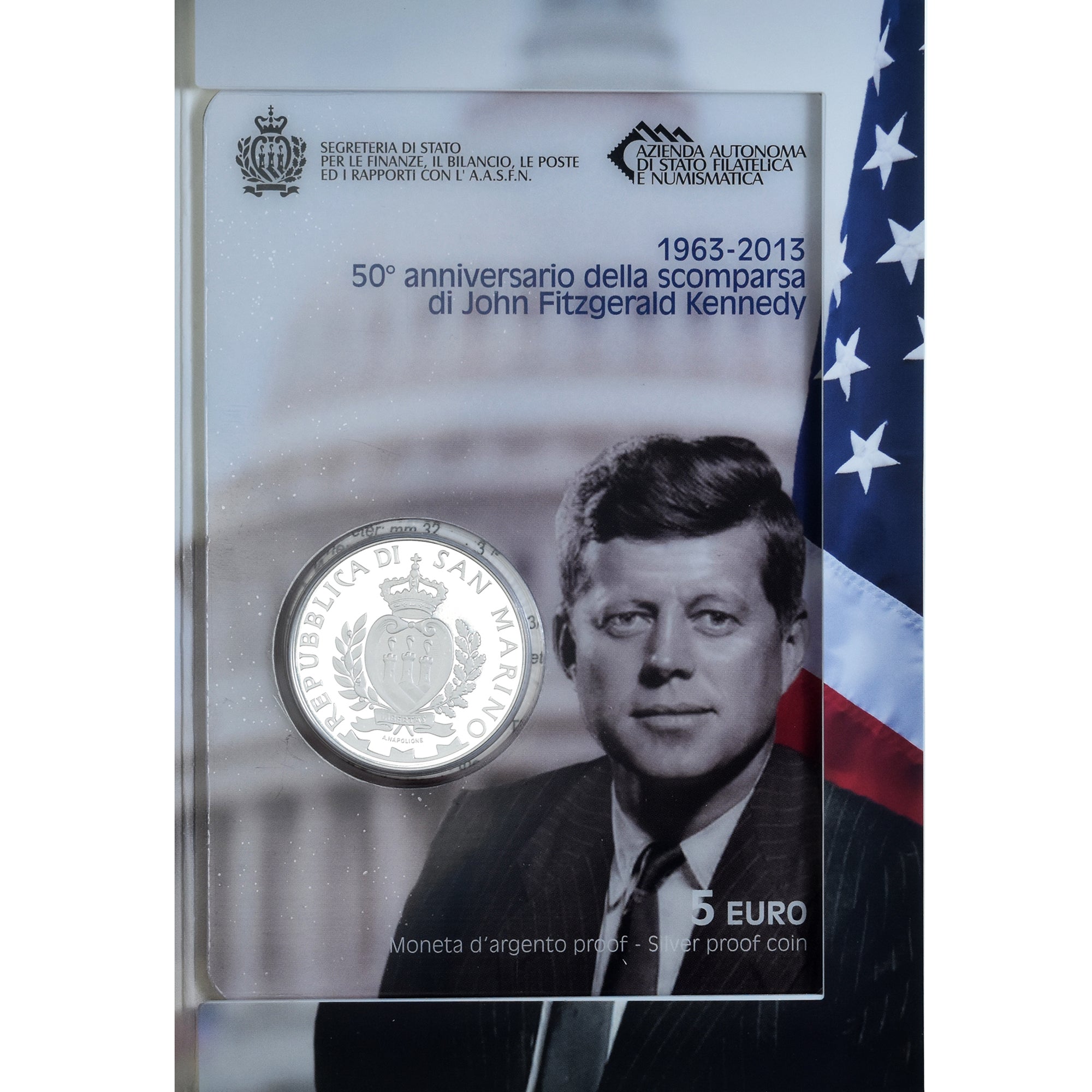 San Marino, 5 Euro, 2013, Rome, 50th Anniversary of Kennedy, MS(65-70), Silver
