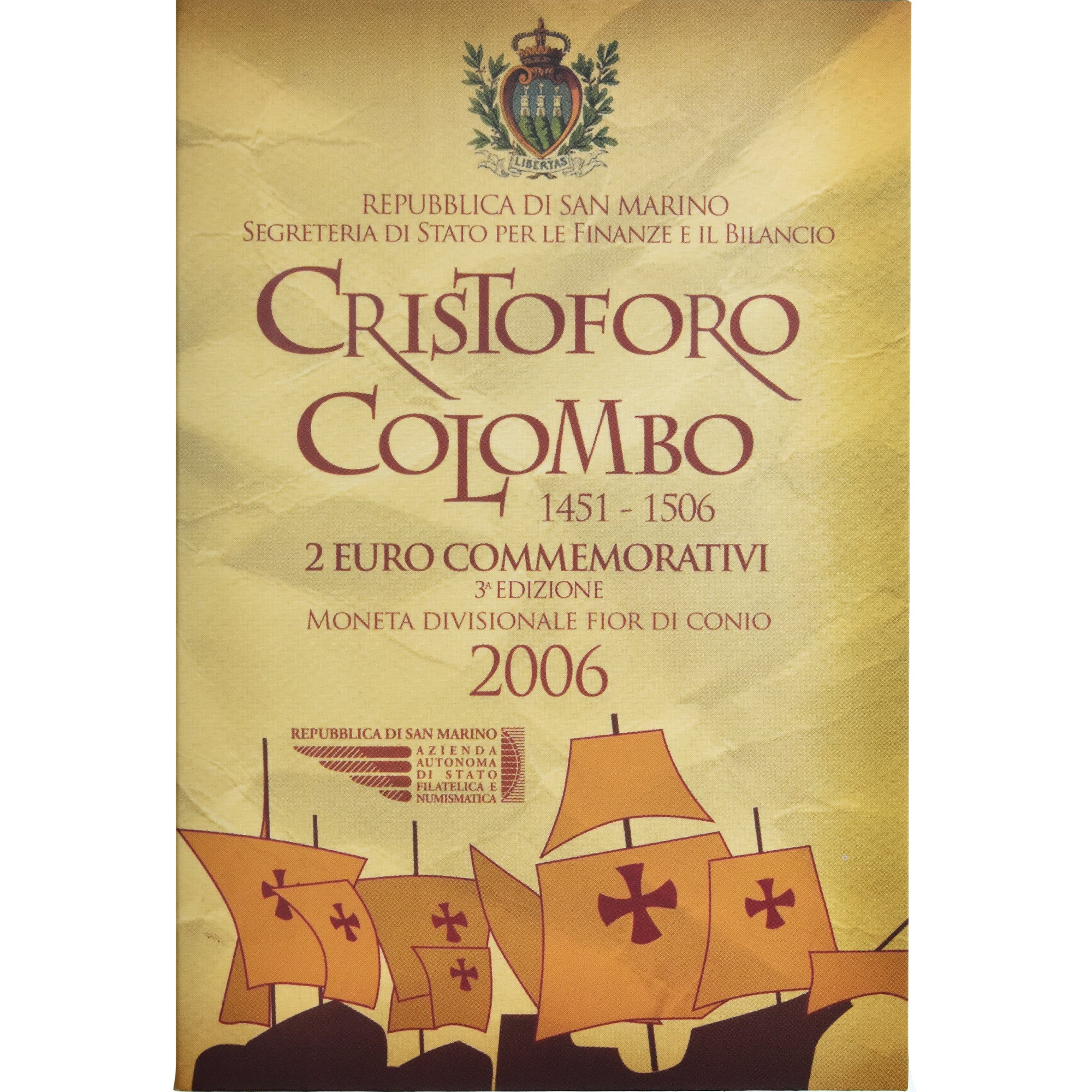 San Marino, 2 Euro, 2006, Rome, Christophe Colomb.FDC, MS(65-70), Bi-Metallic