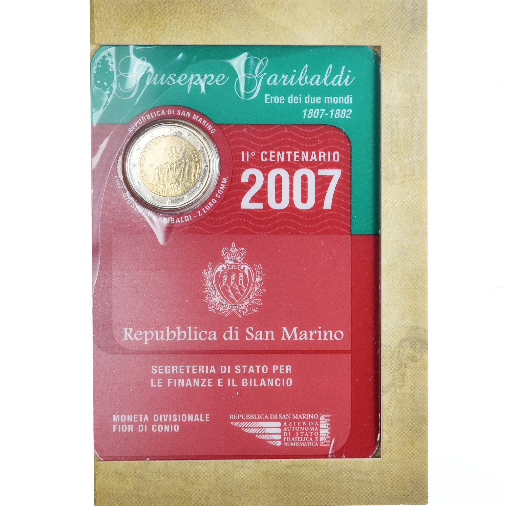 San Marino, 2 Euro, 2007, Rome, Giuseppe Garibaldi - 200th Anniversary Birth