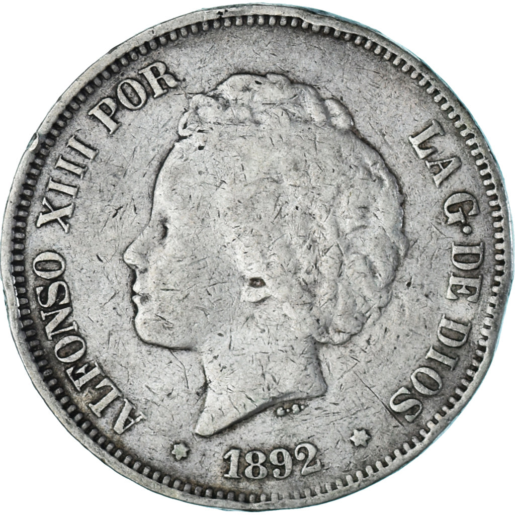 Coin, Spain, Alfonso XIII, 5 Pesetas, 1892, Madrid, VF(30-35), Silver, KM:700
