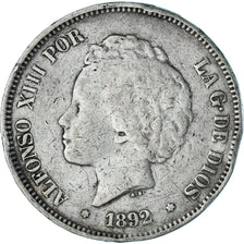 Coin, Spain, Alfonso XIII, 5 Pesetas, 1892, Madrid, VF(30-35), Silver, KM:700