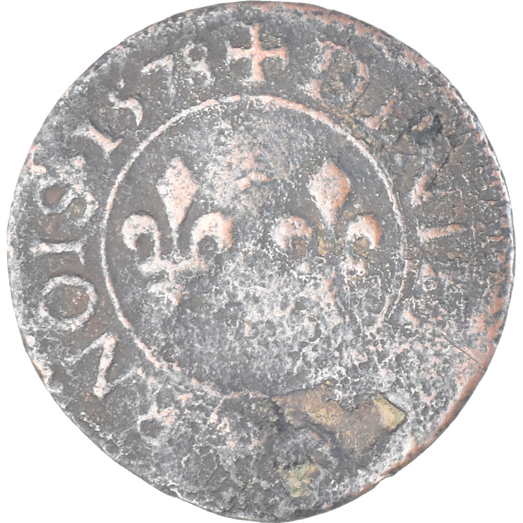 Moneta, Francia, Henri III, Denier Tournois, 1578, MB, Rame