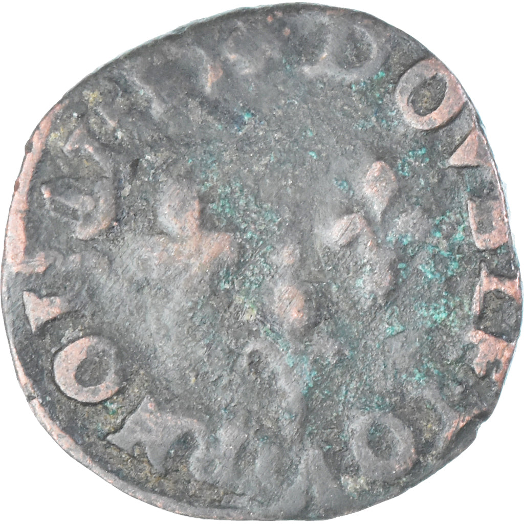 Moneda, Francia, Henri III, Double Tournois, 1587, Troyes, BC+, Cobre, CGKL:134