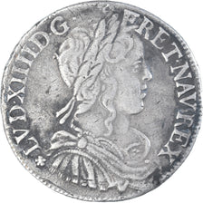 Moneda, Francia, Louis XIV, 1/2 Écu à la mèche longue, 1656, Rennes, MBC