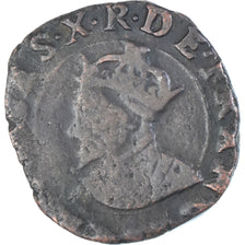 Moeda, França, Charles X, Double Tournois, 1590, Troyes, VF(20-25), Cobre