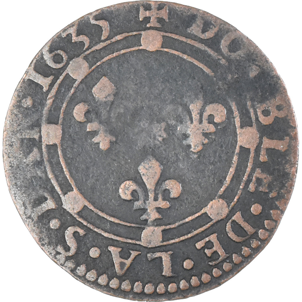 Moeda, França, Charles de Gonzague, Double Tournois, 1635, Charleville