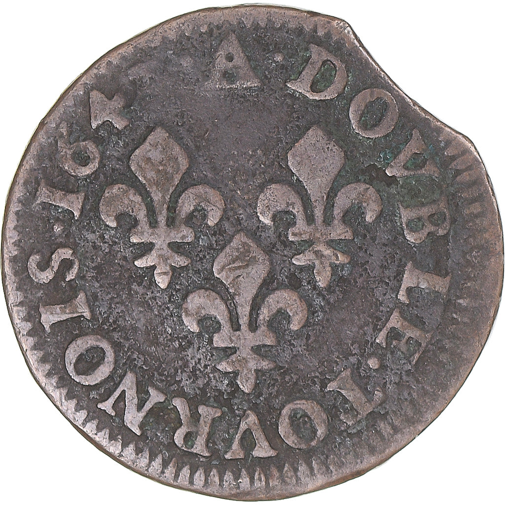 Coin, France, Double Tournois, 1643, Paris, Type de Warin, VF(30-35), Copper