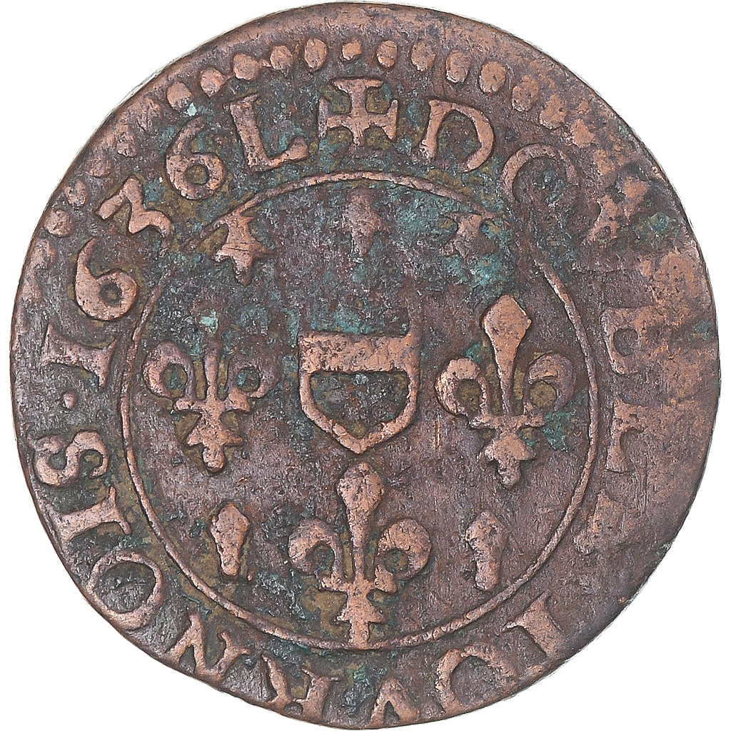 Coin, France, Maximilien I of Bethune, Double Tournois, 1636, VF(30-35), Copper
